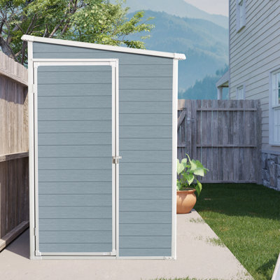 Remise de rangement extérieure 4 x 8 pi avec remise en résine de plancher à deux fenêtres, portes imperméables et verrouillables pour patio, cour, pelouse