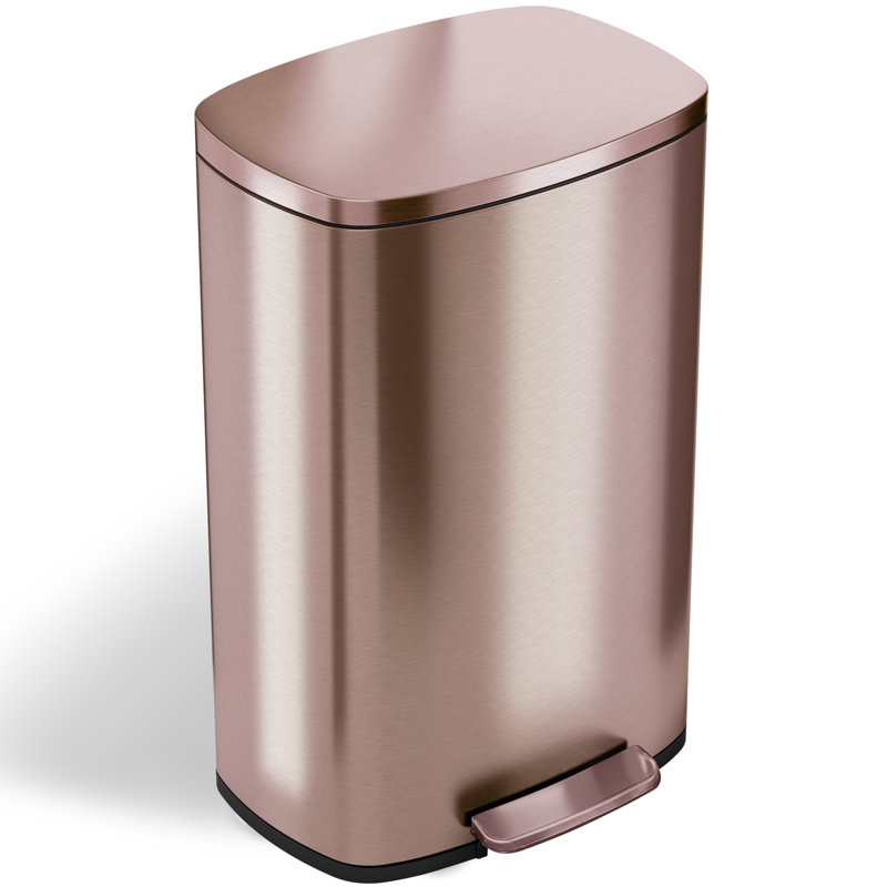 SoftStep Deodorizer Stainless Steel 13 Gallon Step on Trash Can, Rose Gold