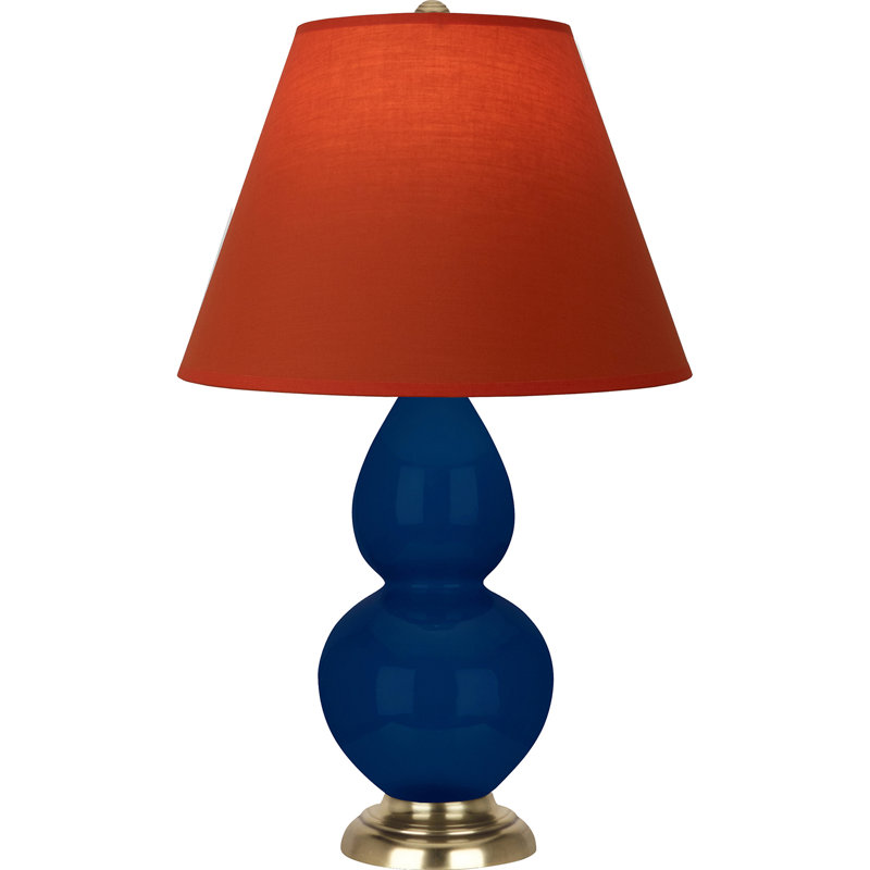 Petite lampe d'appoint à double gourde, Bleu vif / gris, Bleu / laiton naturel antique
