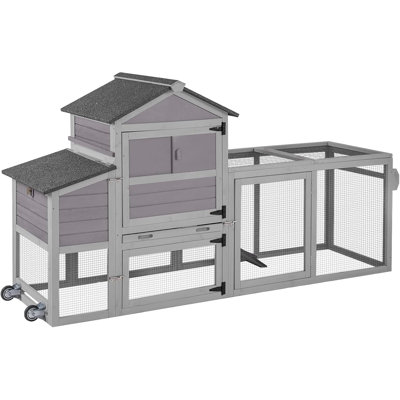 Chicken Coop Mobile Chicken House with Wheels Expandable Wooden Hen House 80.7" Outdoor Rabbit Hutch Movable with Large Nesting Box for 2-4 Chickens (Grey)