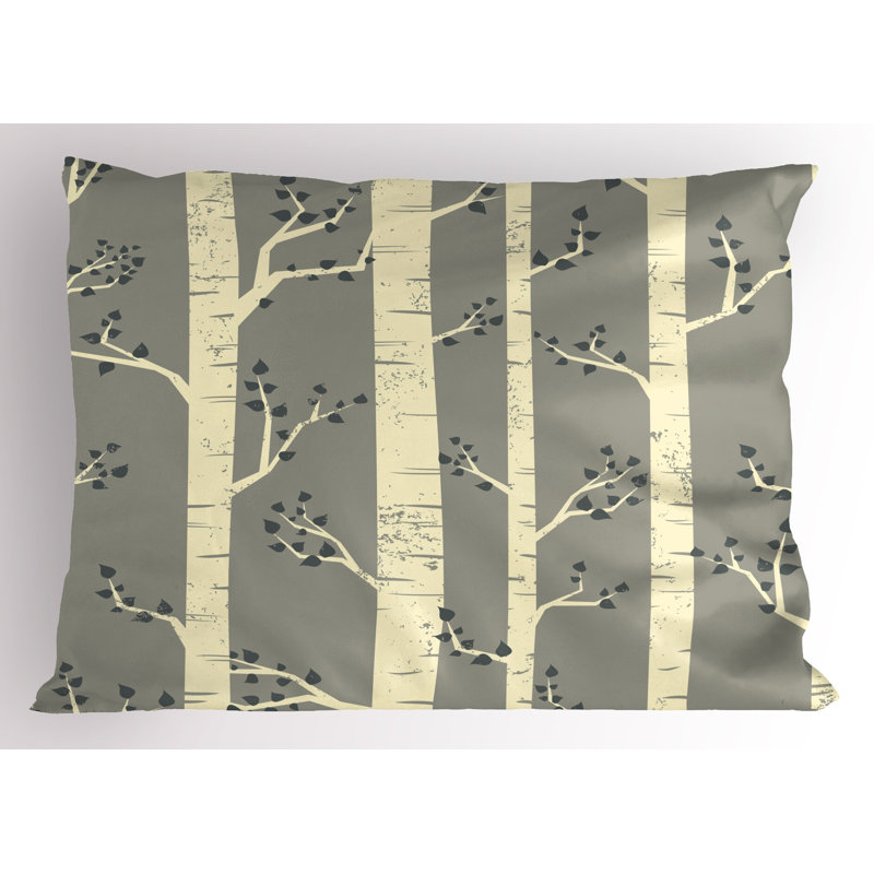 Pillowcase, Trees Nature Boho Composition, Pale Yellow and Warm Taupe