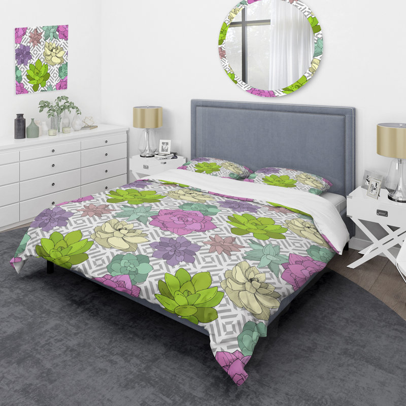 Multicolore fleur botanique - ensemble de housse de couette floral - microfibre de polyester