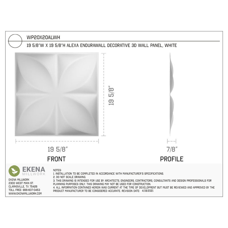 Panneau mural 3D 19,625 "x 19,625" en blanc (paquet de 10)