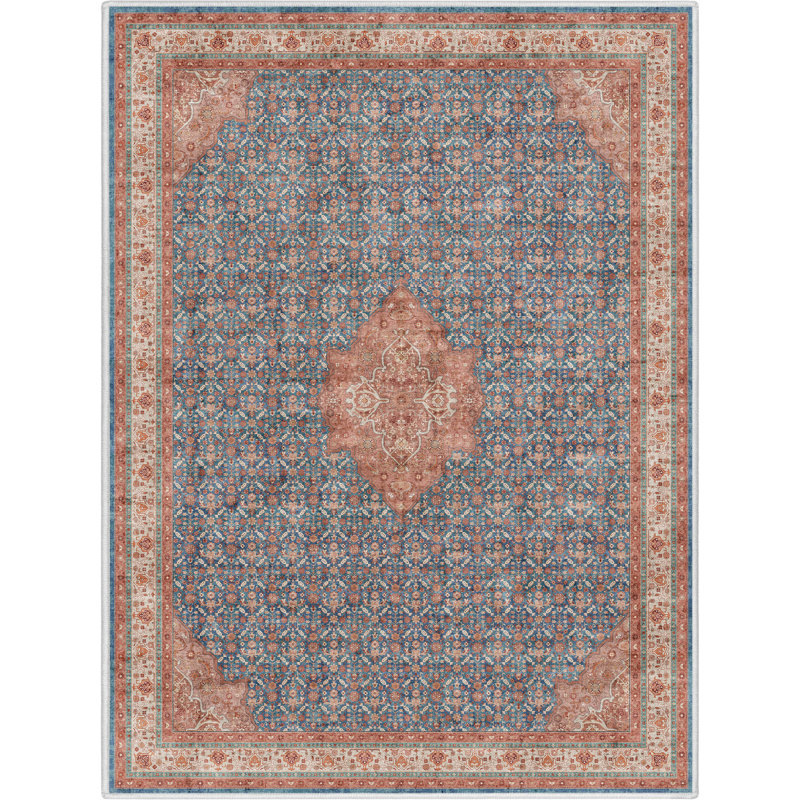  Asha Lilith Vintage Oriental Flatweave Blue Red Area Rug, Rectangle 3'11" x 5'3"