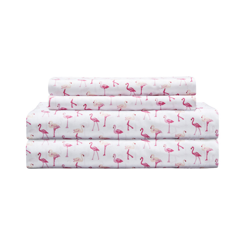 Full Pink Flamingo Print Microfiber Sheet Set