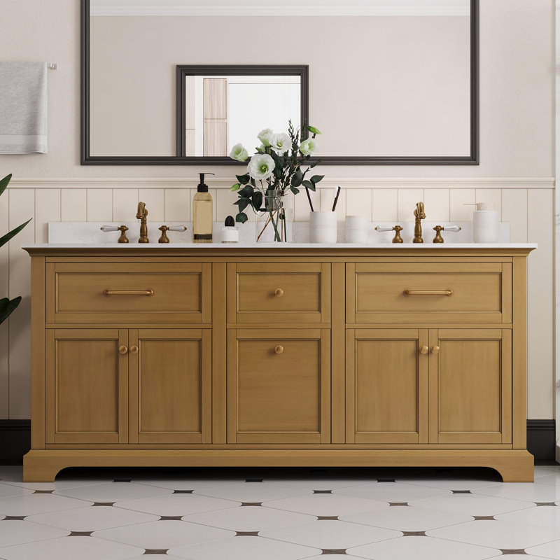 Heritage 72" Fully Assembled Double Bathroom Vanity with Engineered Marble Top, Soft Closing and Splash Guard