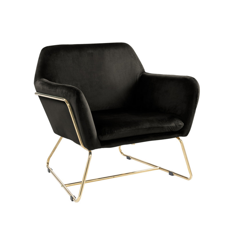 Fauteuil d'appoint en velours noir de 29,5 po avec base en métal Kyra, Noir
