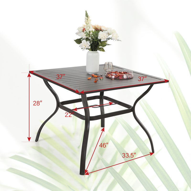 Bathilde Square Metal Outdoor Dining Table With Umbrella Hole , 37'' in. W 37'' in. D