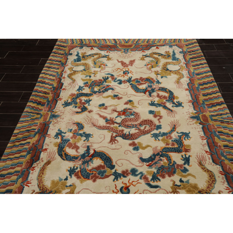 Tapis dragon tibétain en laine noué à la main 6 x 9