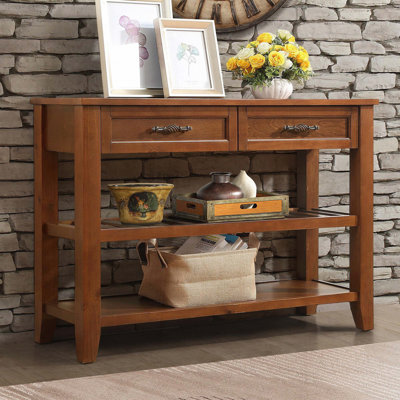 Console Mid-Century avec 2 tiroirs et 2 tablettes à niveaux - brun, 42 po