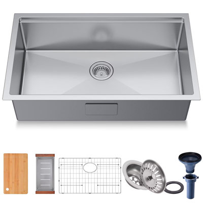 Frogink 30 inch Udermount Handmade 18 Gauge Single Bowl Stainless Steel with Workstation Kitchen Sink with 5 Accessories,30"L x 18"W x 10"D