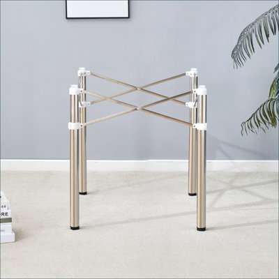 Folding Table Frame, Brushed Silver Stainless Steel, Stable Adjustable Space-Saving Folding Legs, 5.5” to 26.3” Square, 28.7” Height | Modern | Living Room