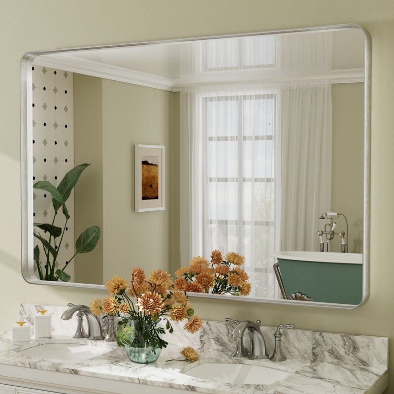 Miroir mural Aevar, Argent brossé, 60 po x 40 po