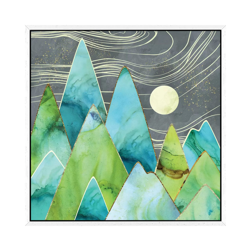Moonlit Mountains - Print on Canvas, 93.98 cm H x 93.98 cm W, White Framed