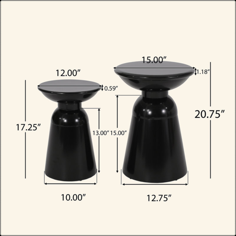 Ensemble de tables d'appoint sophistiquées pour l'extérieur, Noir
