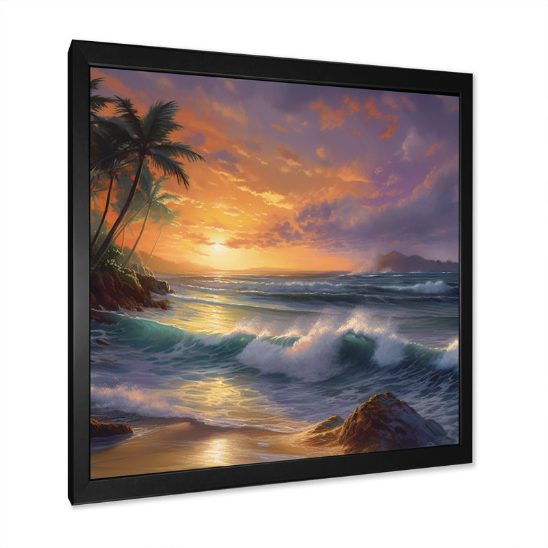 Coucher de soleil mauve et orange à la plage II - impression, H 16 po x l 16 po x P 1 po, Cadre photo noir