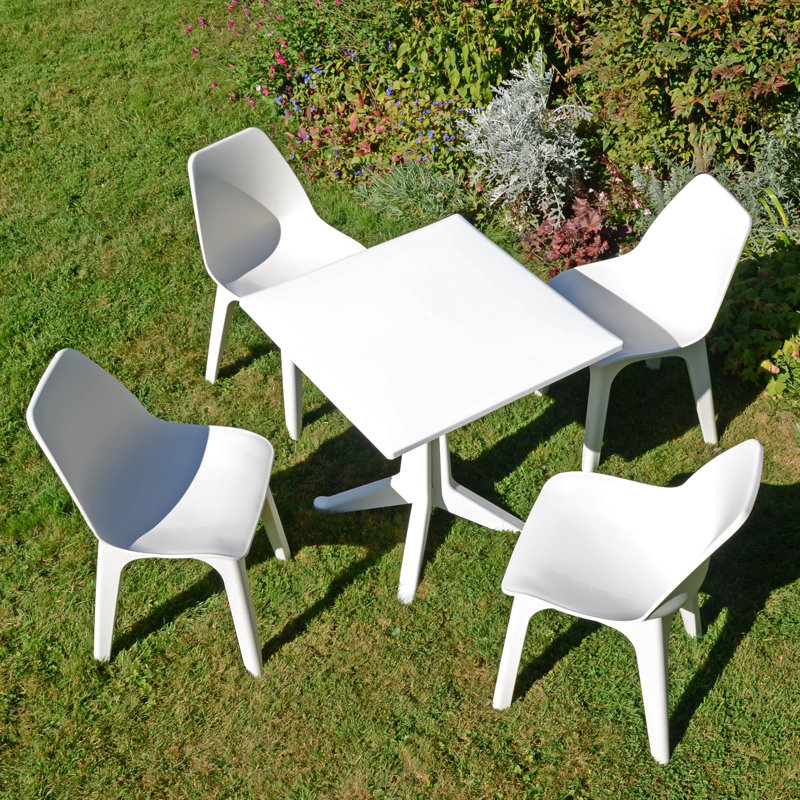 Ponente Patio Table with 4  Chairs Garden Set, White