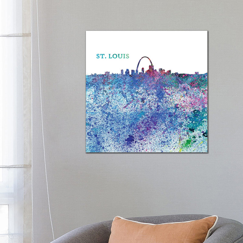 St Louis Missouri Skyline Silhouette Impressionistic Splash by Markus & Martina Bleichner - Wrapped Canvas Painting