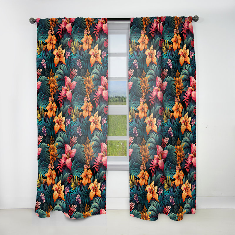 Hibiscus multicolore Kayli - fleurs tropicales - rideau en velours tropical - obscurcissant - 1 panneau, L 52 po x L 120 po