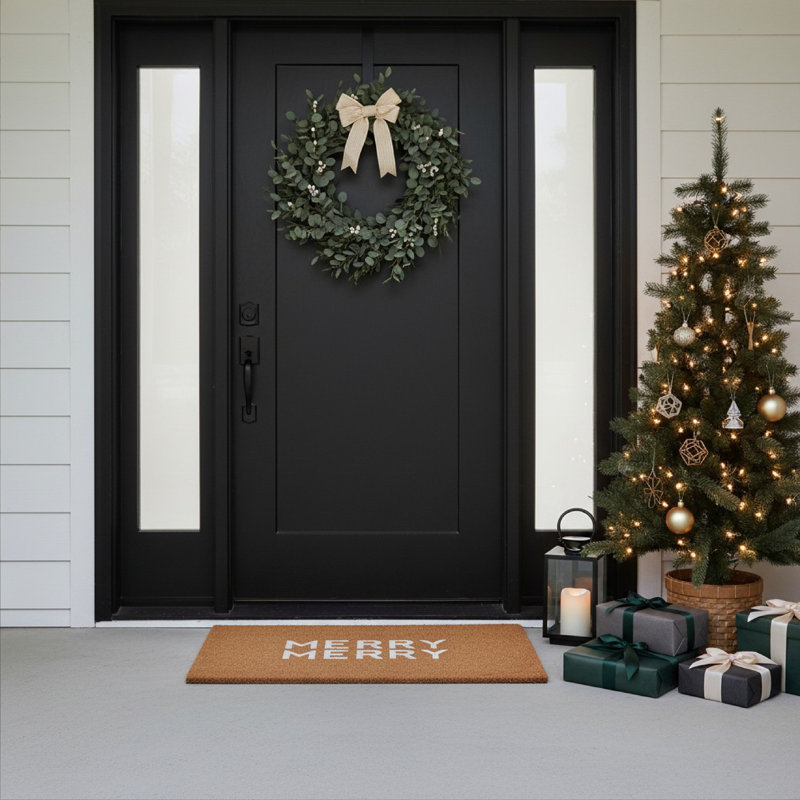 White Modern Merry Doormat 17" x 29", 17" W x 29" L, White