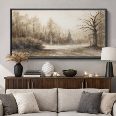Neutral Toned Forest Landscape Artwork Extra Large Pictures Framed Canvas Print Wall Art
