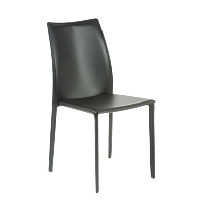 Two Pieces of Irmingard Premium All Black Leather Match Stacking Dining Chairs by Orren Ellis