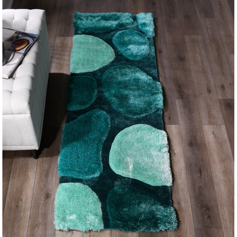 Thionville Abstract Shag Teal/Turquoise/Mint Area Rug, Runner 2'4" x 8'