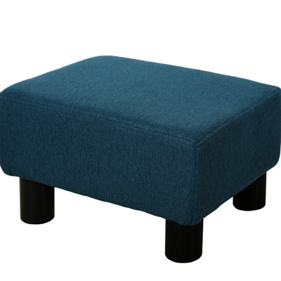 Blue Foot Stool With Linen Cover And Plastic Legs, Improving Living Room Comfort Comfortable Footrest Upholstery Legs For A Hip