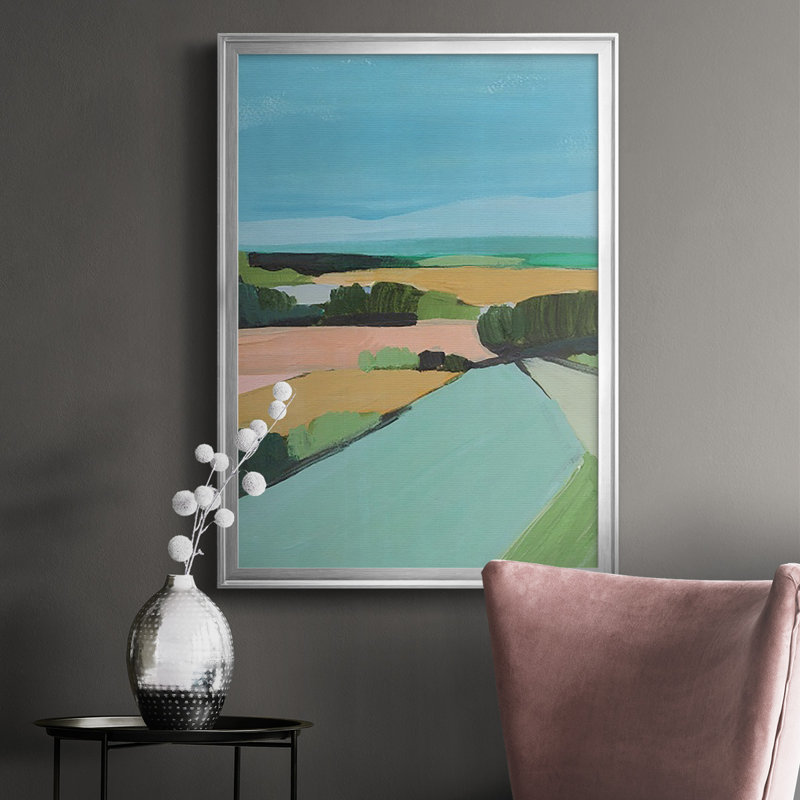 «Bright Colored Countryside II», reproduction encadrée de qualité supérieure - prête à être accrochée, Argent
