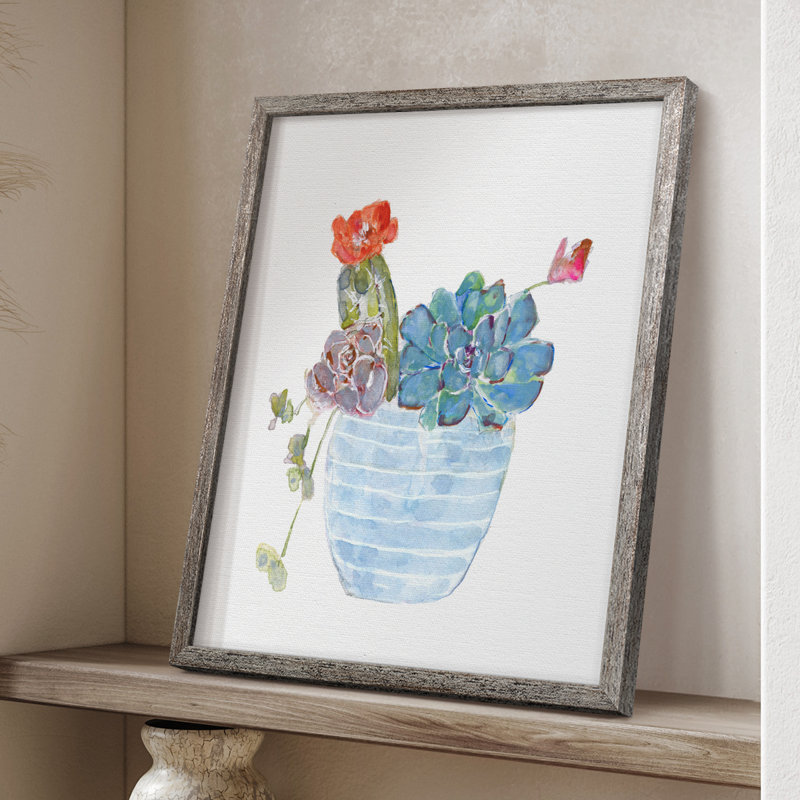 «Cactus and Succulent Blooms I», reproduction encadrée - bois massif 45442, H 15 po x l 12 po
