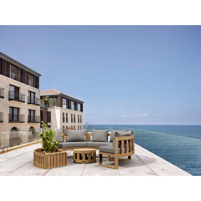Circular Modular Teak 6 - Person Patio Conversation Sets with Sunbrella® Cushions