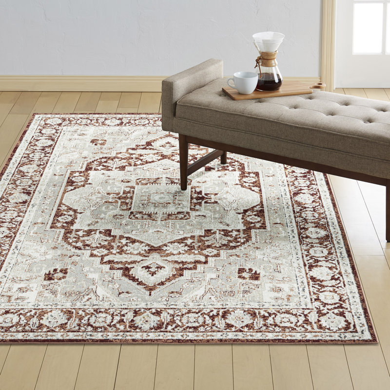 Tapis ivoire / rouge Amareona, Rectangle 5 pi 2 po x 7 pi 2 po