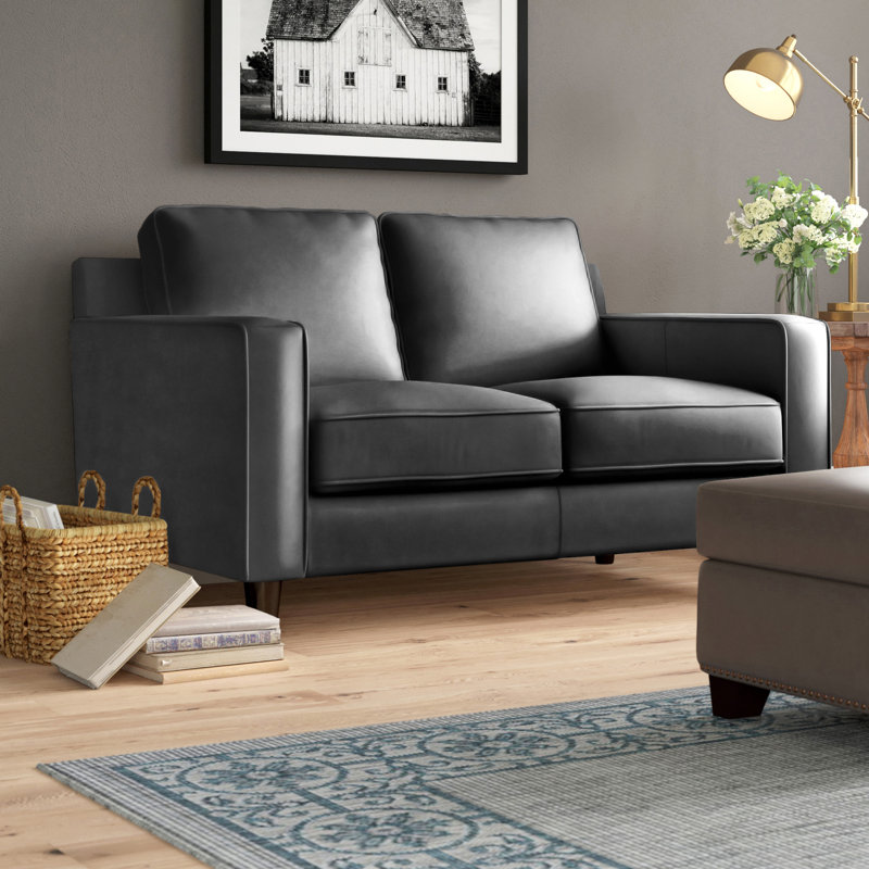 Nalston Upholstered 59'' Loveseat, Dark Gray Genuine Leather
