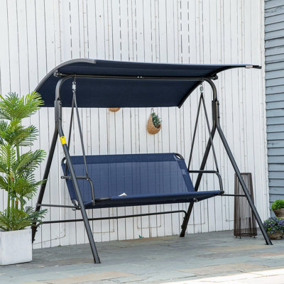 Banc de balancelle pour 3 personnes avec support et auvent réglable, accoudoirs, structure en acier pour l'extérieur, jardin, patio, porche et bord de piscine