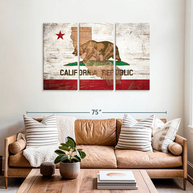 Borges State Map Over California Flag, 36" H x 57" W