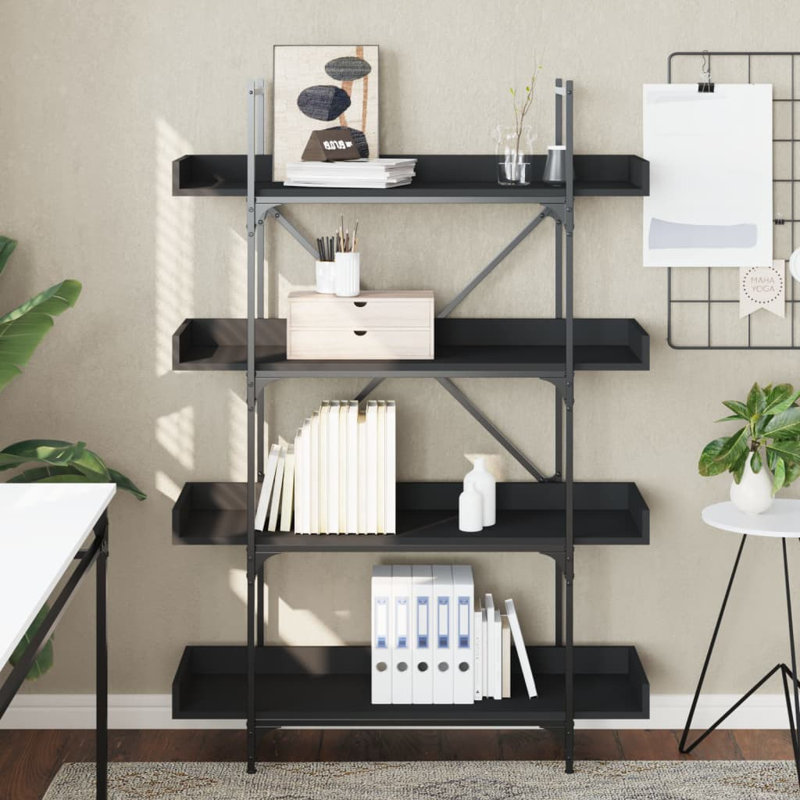 Sandre 100cm W Metal Bookcase, (4 Shelves) 145.5cm H x 100cm W x 33cm D, Black