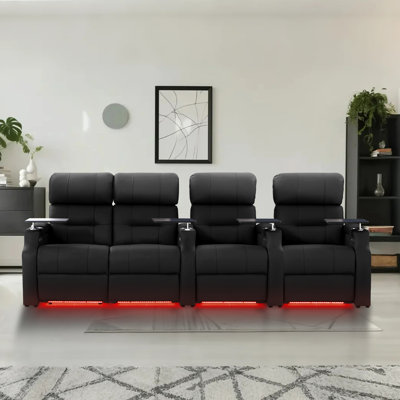 Sofa Power Reclining Electricity Sofa Power Recliner Loveseat Chair Top Grain Leather Movie Chair Gaming Seat With USB Charging Tray Table Cup Holders by Orren Ellis