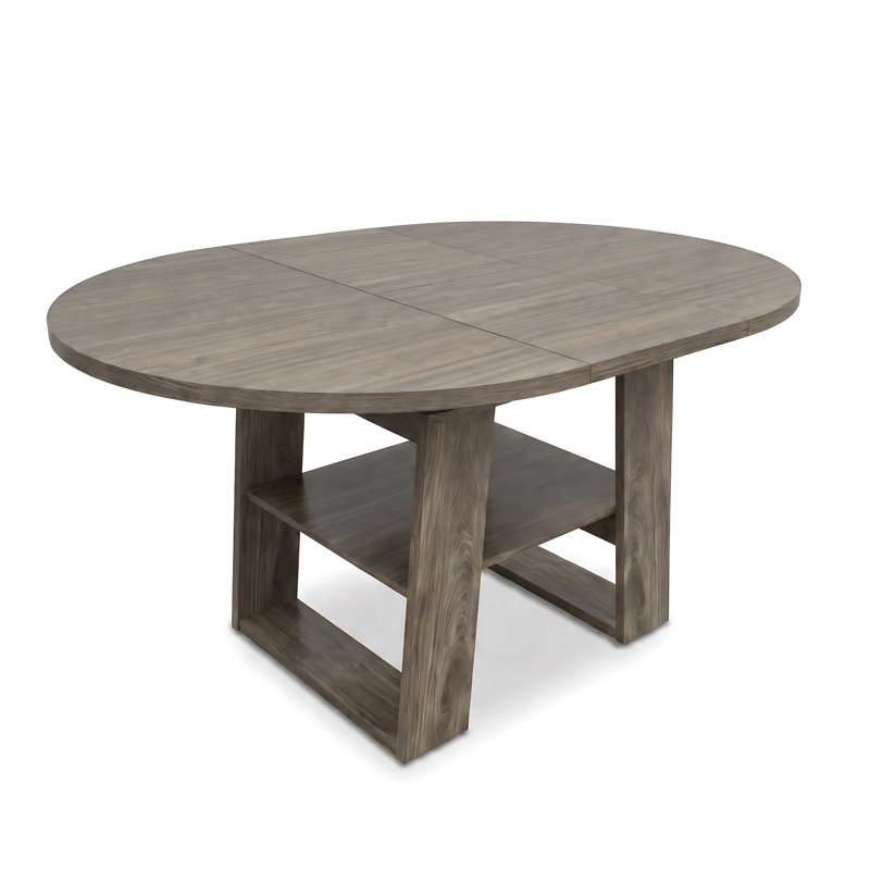 Table de salle à manger à rallonge papillon avec piètement en forme de H et tablette, Gris