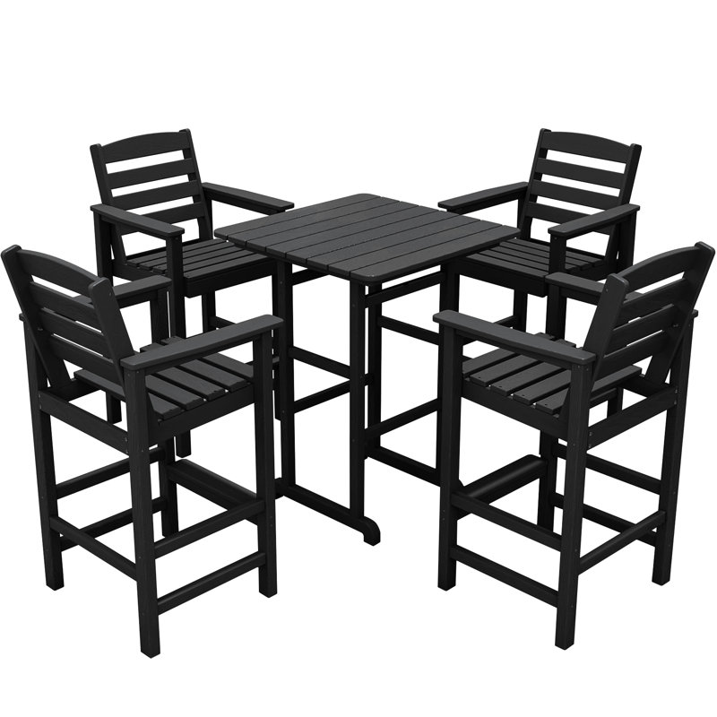  5 Pieces Outdoor Patio Bar Set, Oversize Tall Adirondack Bar Chair And Table Set, Black