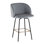 Tabouret de comptoir à hauteur fixe avec pivot en métal noir et velours gris avec repose-pieds carré en métal doré - ensemble de 2