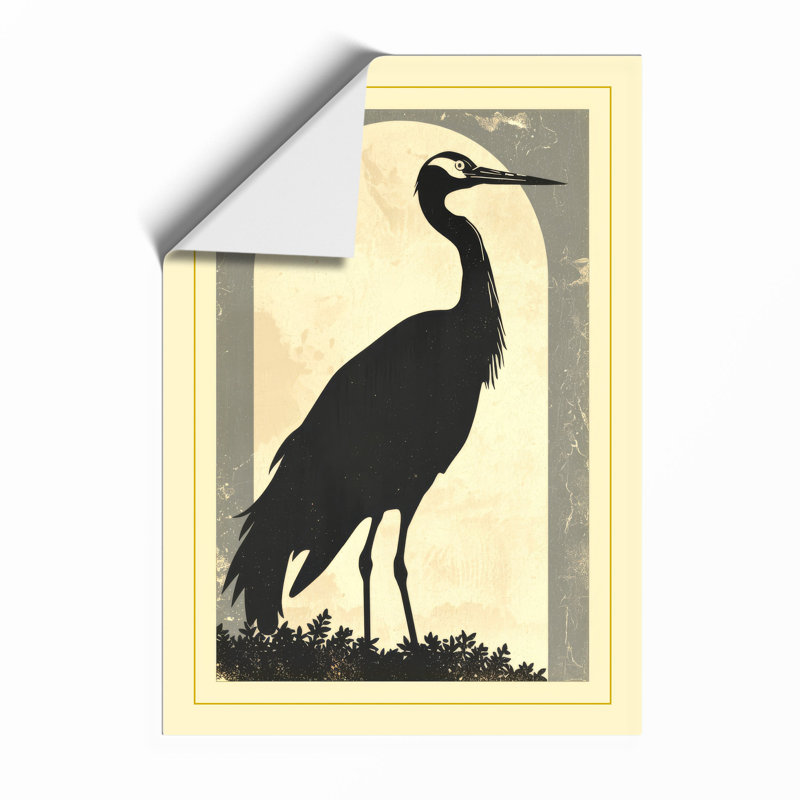 Moonlit Crane Japandi - Framed Print, A3 - 42.0 x 29.7 cm, Unframed