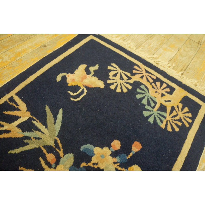 Blue Square Antique Chinese Deco Small Scatter Throw Rug