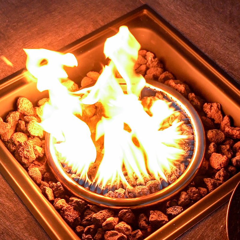30'' Outdoor Patio Fire Pit 40,000 Btu Propane Gas Fire Pit Table with Lid and Lava Rocks, Ceramic Tile Tabletop, Black with Gold-Painted Edge