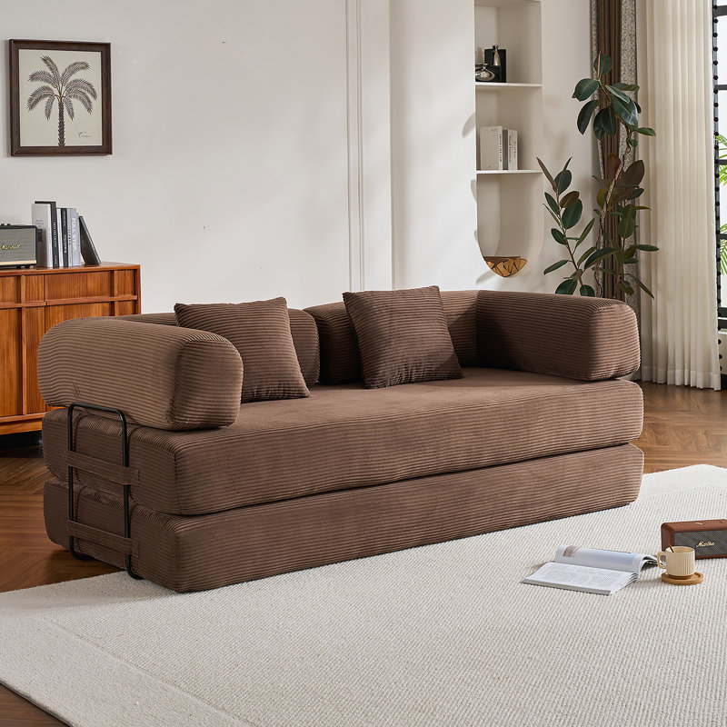 Canapé-lit convertible avec coussin cylindrique, canapé-lit pliant en velours côtelé avec cadre de forme fixe, canapé-lit de salon pour la chambre à coucher (brun)