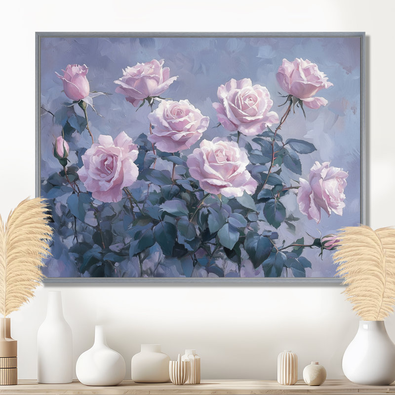 Ikram, aquarelle, lavande, roses, fleurs, roses, art mural, H 12 po x l 20 po, Toile tendue, Ne s'applique pas