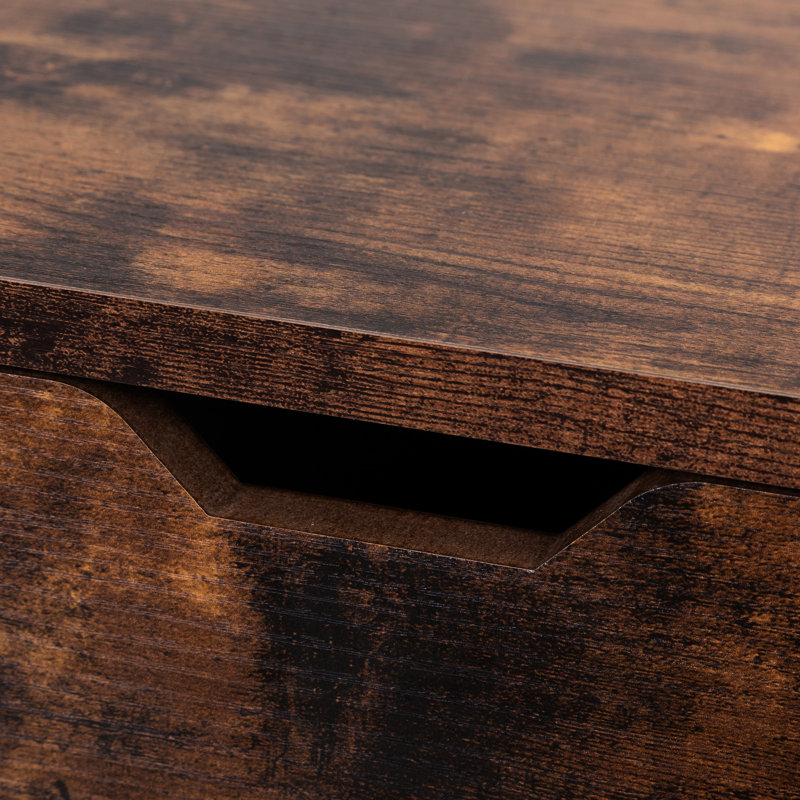 Table d'appoint de salon avec 2 tiroirs brun rustique - pieds en bois massif, Brun rustique