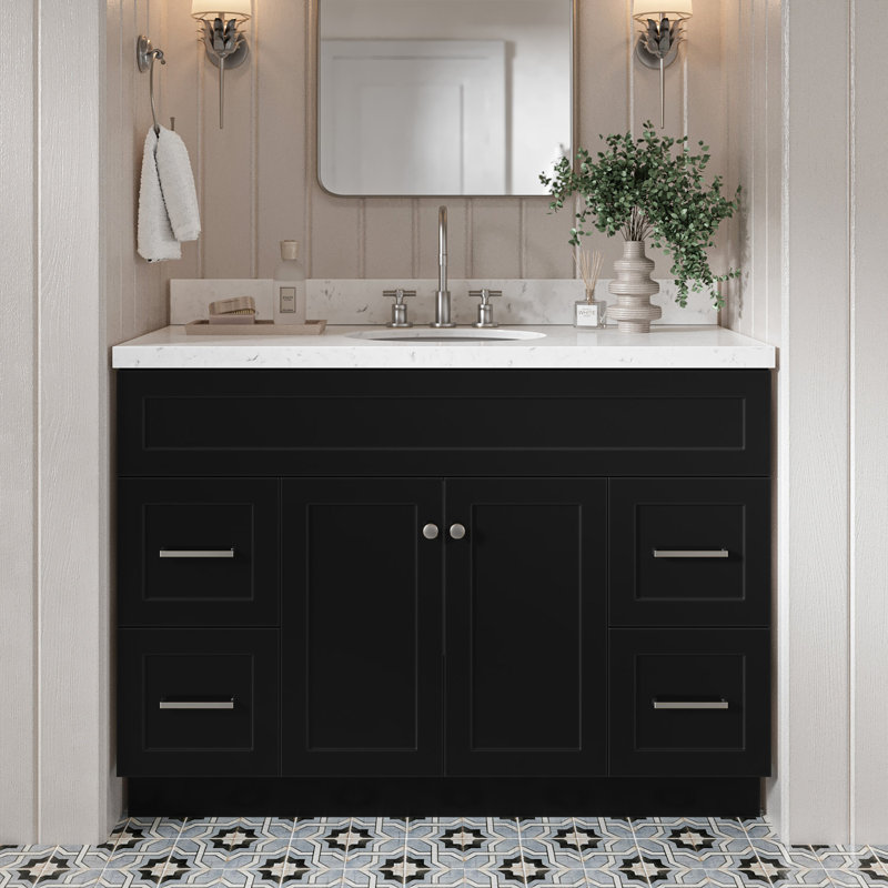 Abell 48.25'' Bathroom Vanity with Carrara Quartz Top, Black