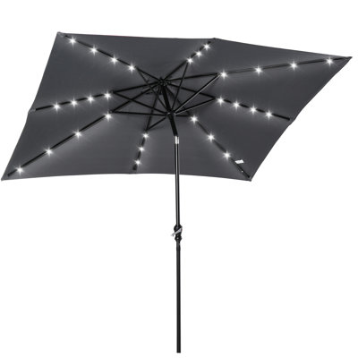 9' X 7' Solar Umbrella With Led Lights - Tilt And Crank, Ideal For Outdoor Settings Like Garden, Deck, Backyard, Pool, Beach Dark Gray Option Shade Color