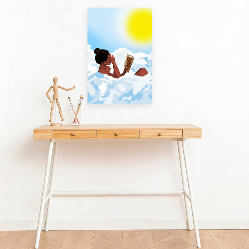 Sunny Cloud Reader Dreamy Peaceful Serene Summer Landscape Wall Art Print by Uma Gokhale - Wrapped Canvas Print