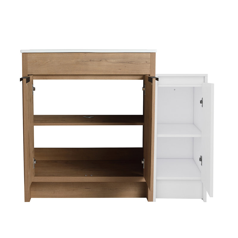 Meuble-lavabo autoportant de 42 po avec lavabo en céramique et armoires de rangement, porte à fermeture en douceur, armoire combinée 02430 + 0312, ensemble KD